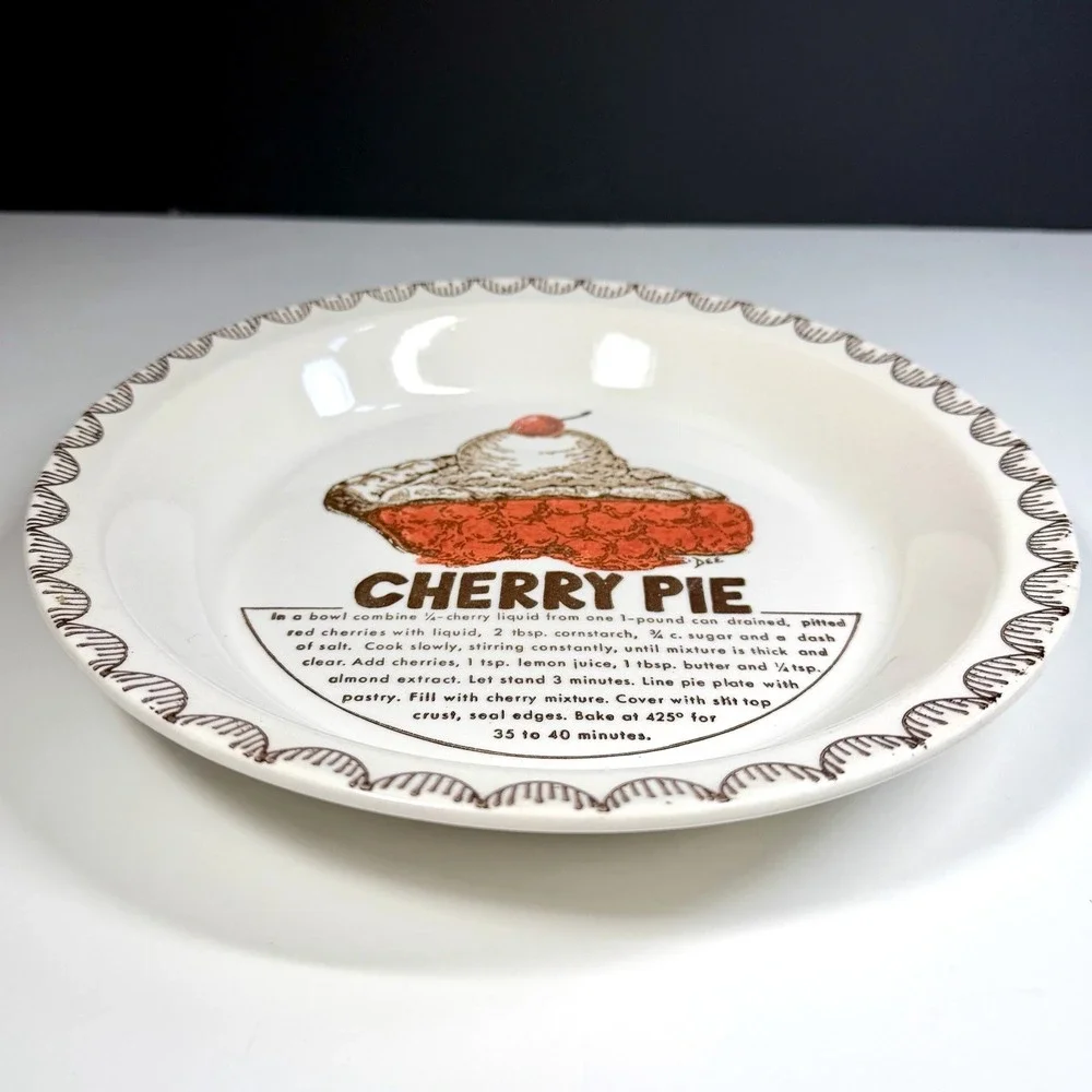 Vintage Cherry Pie Recipe Pie Plate DEE Signed 10.25